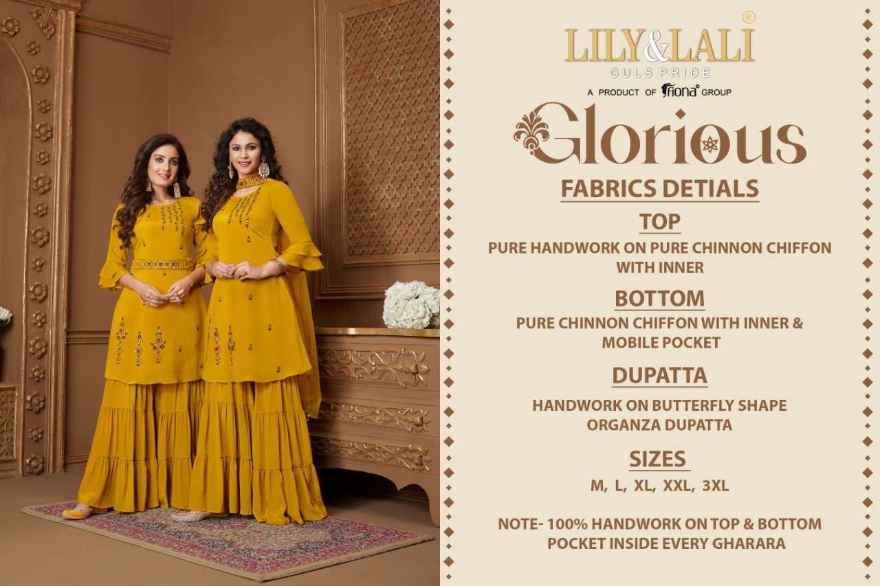 Lily & Lali-Glorious-Handwork-Chinnon-Kurti-Gharara-Organza-Dupatta-D